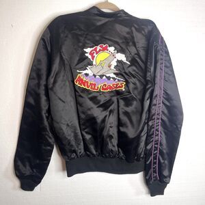 Fly Avil Cases Vintage Music Black Satin Bomber Full Zip Jacket size large